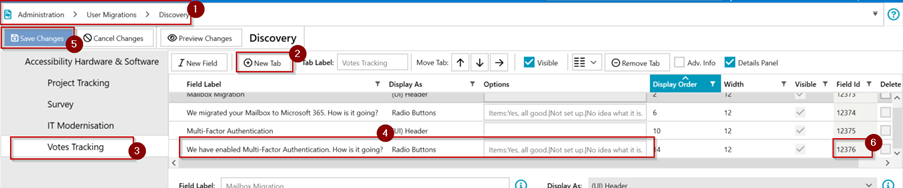 Create a field within the User Migration's custom form